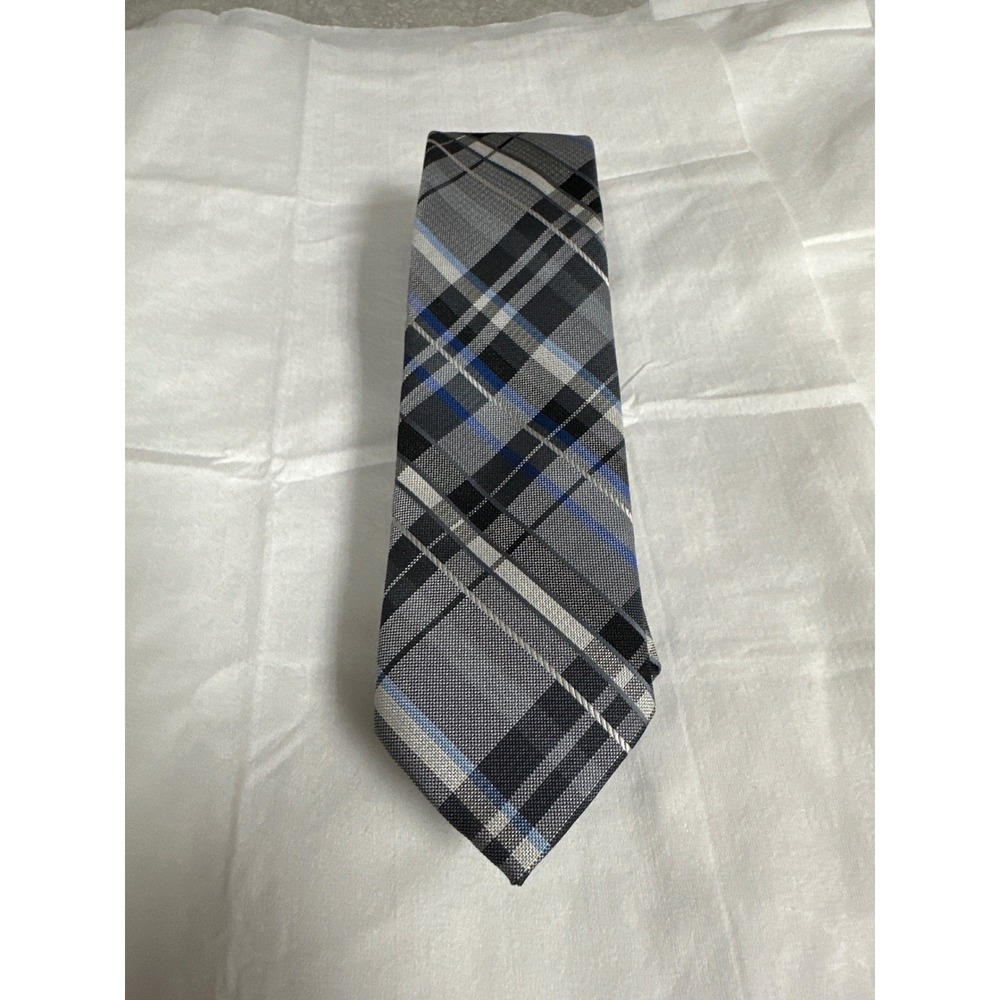 JF‎ J.Ferrar Necktie Mens Plaid Blue Gray Business Casual Formal Tie